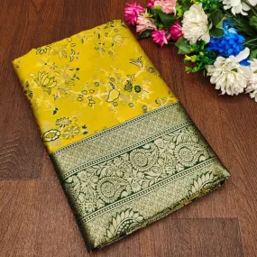 Radiant Yellow Soft Silk Saree With Stunner Blouse Piece