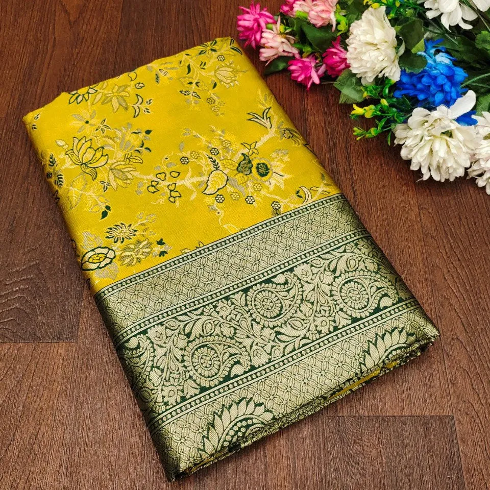 Radiant Yellow Soft Silk Saree With Stunner Blouse Piece