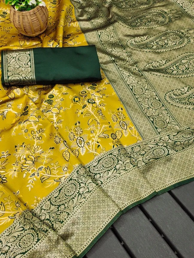 Radiant Yellow Soft Silk Saree With Stunner Blouse Piece