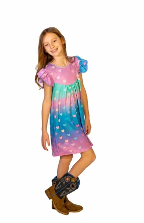 Rainbow Hearts Milk Silk Flutter Dress