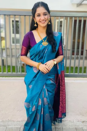 Ravishing Rama Soft Silk Saree With A dreamy Blouse Piece