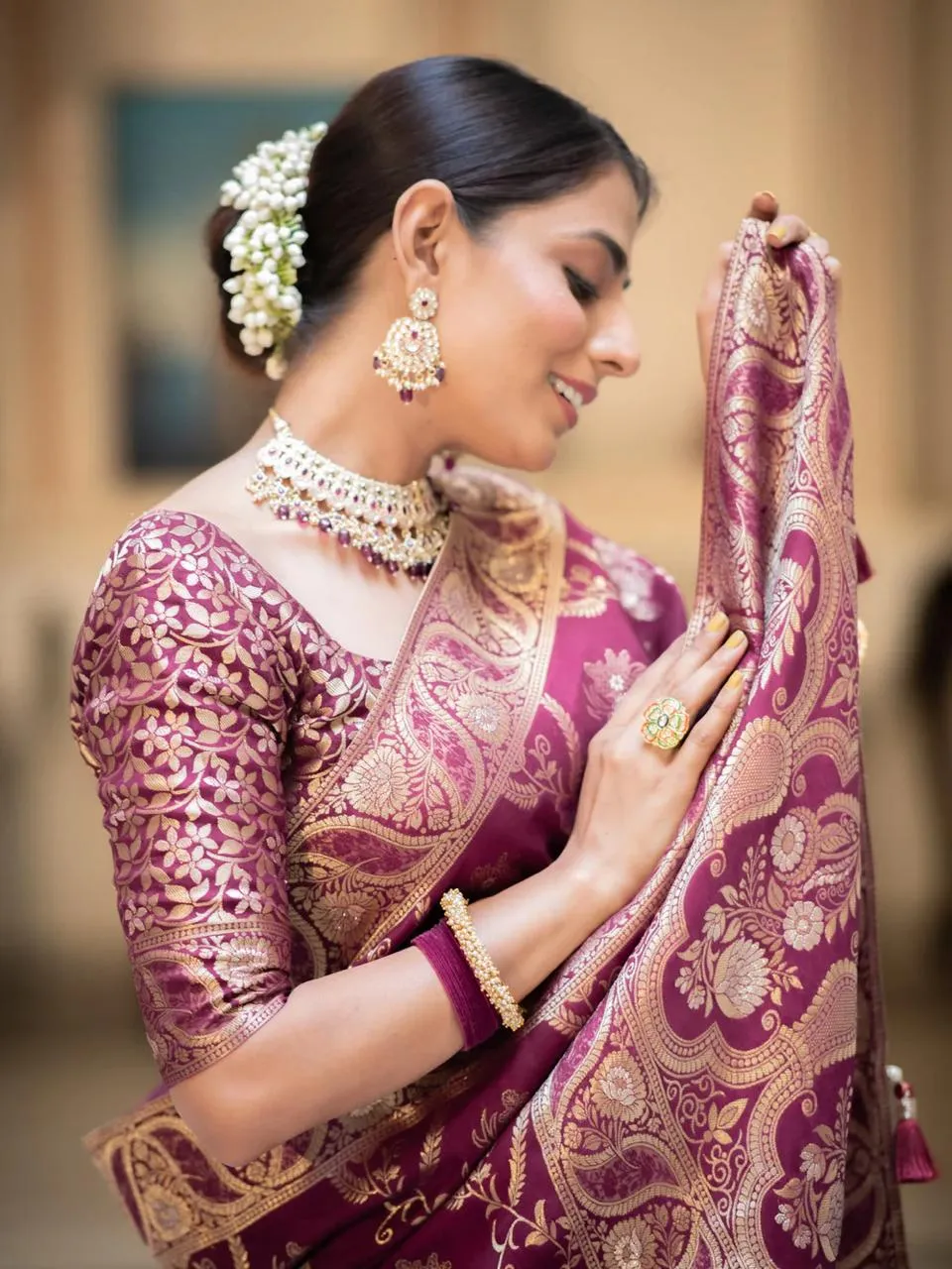 Ravishing Wine Soft Silk Saree With Ethnic Blouse Piece