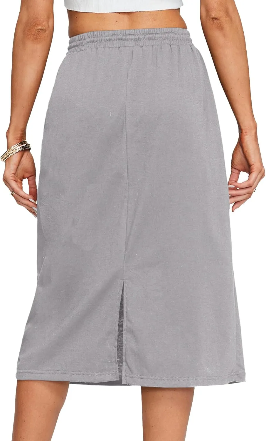 Rooscier Women's Drawstring Elastic High Waist A Line Casual Midi Skirt