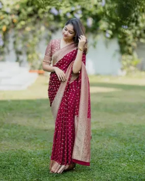 Seraphic Maroon Soft Silk Saree With Nemesis Blouse Piece
