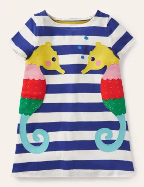 Short Sleeve Appliqué Tunic-Blue Wave/Ivory Seahorse