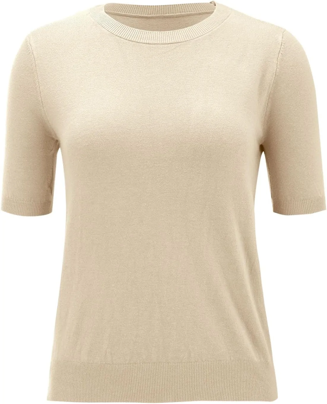 Short Sleeve Sweater for Women Trendy 2024 Soft Crewneck Knit T Shirts Casual Solid Loose Fit Cashmere Sweaters Tees