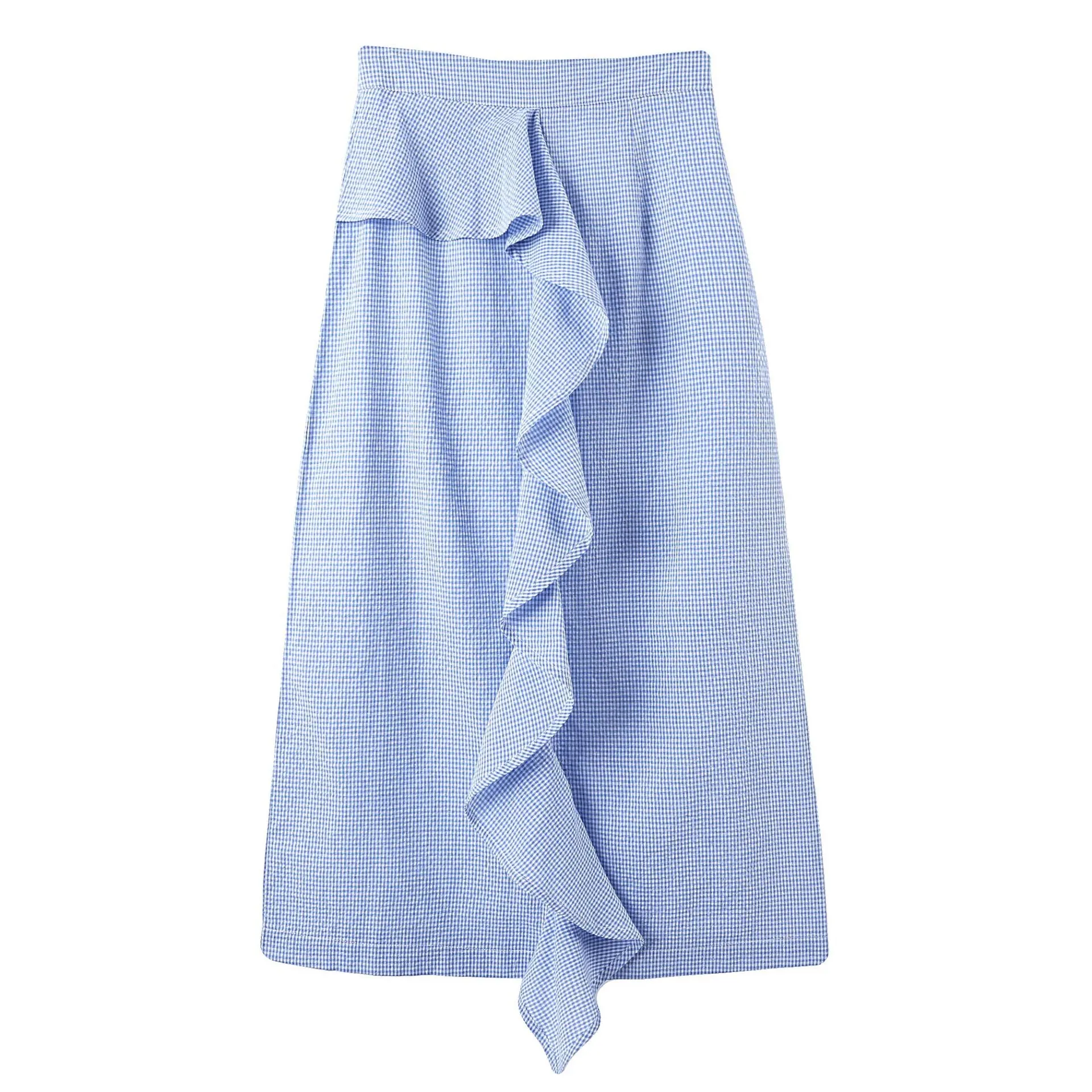 Summer Korean College Spliced Chequered Flare Women Mid-Length A-Line Skirt