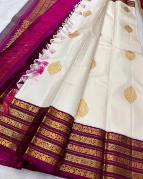 Sumptuous Off White Soft Silk Saree With Phenomenal Blouse Piece