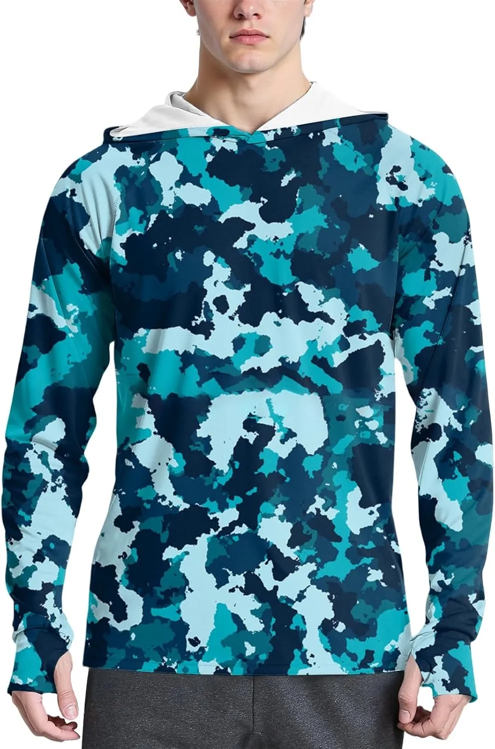 Sun Protection Shirt for Men Ice Silk Camou Long Sleeve Lightweight Breathable Rash Guard SPF/UV Fishing Shirt