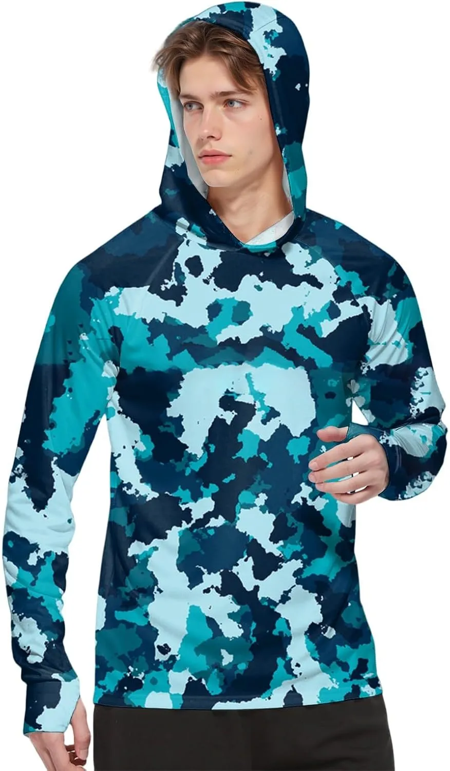 Sun Protection Shirt for Men Ice Silk Camou Long Sleeve Lightweight Breathable Rash Guard SPF/UV Fishing Shirt