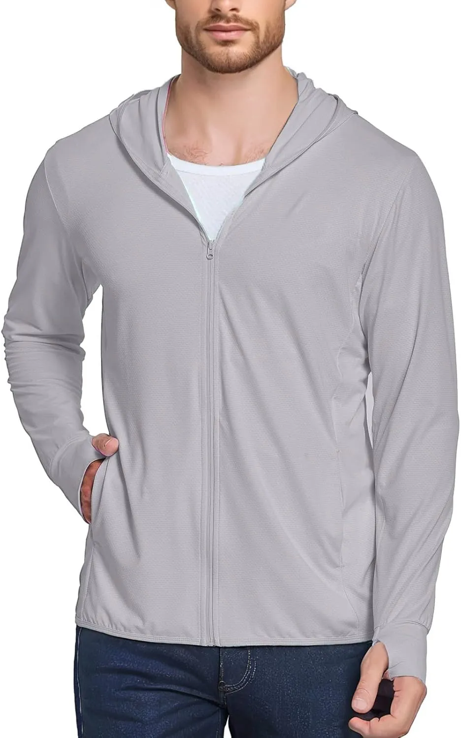 Sun Protection Shirt for Men UPF 50  Long Sleeve Lightweight Breathable Fishing Rash Guard Hoodes Sun Shirt