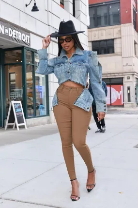 Super Swank High Rise Belt Loop Stretchy Skinny Jeans - Mocha