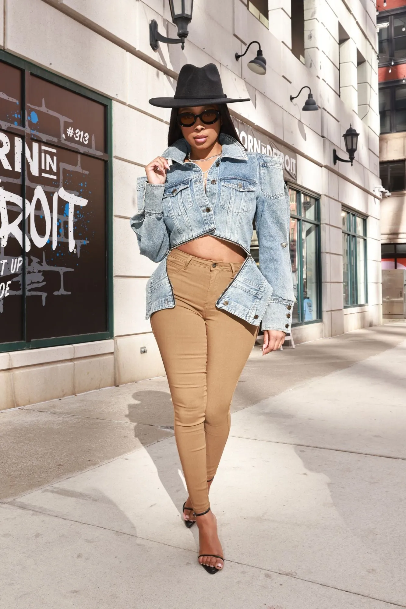 Super Swank High Rise Belt Loop Stretchy Skinny Jeans - Mocha