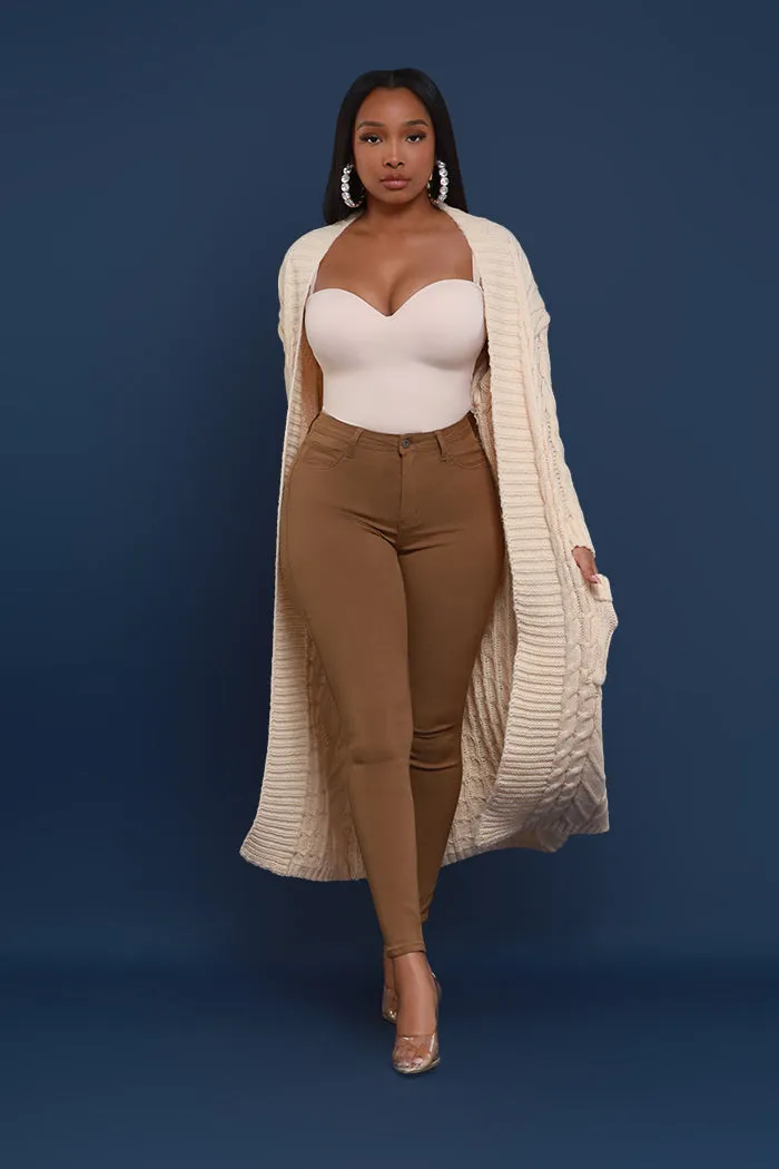 Super Swank High Rise Belt Loop Stretchy Skinny Jeans - Mocha