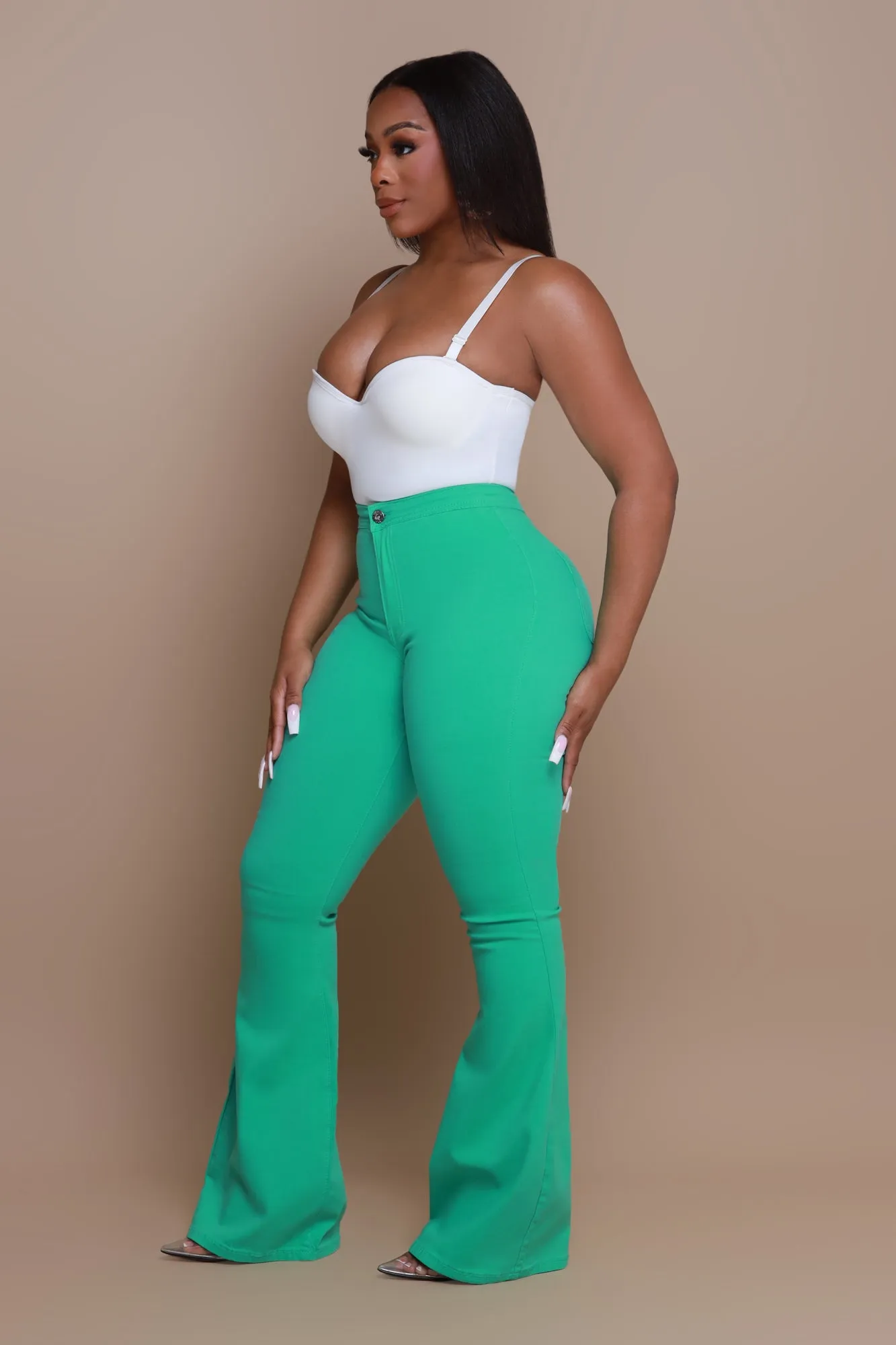 Super Swank High Rise Flare Stretchy Jeans - Mint