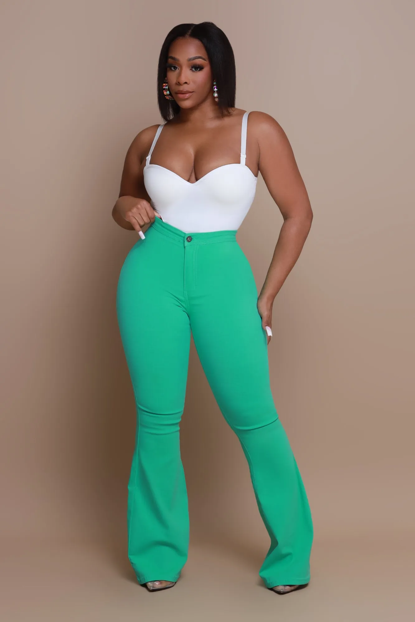 Super Swank High Rise Flare Stretchy Jeans - Mint