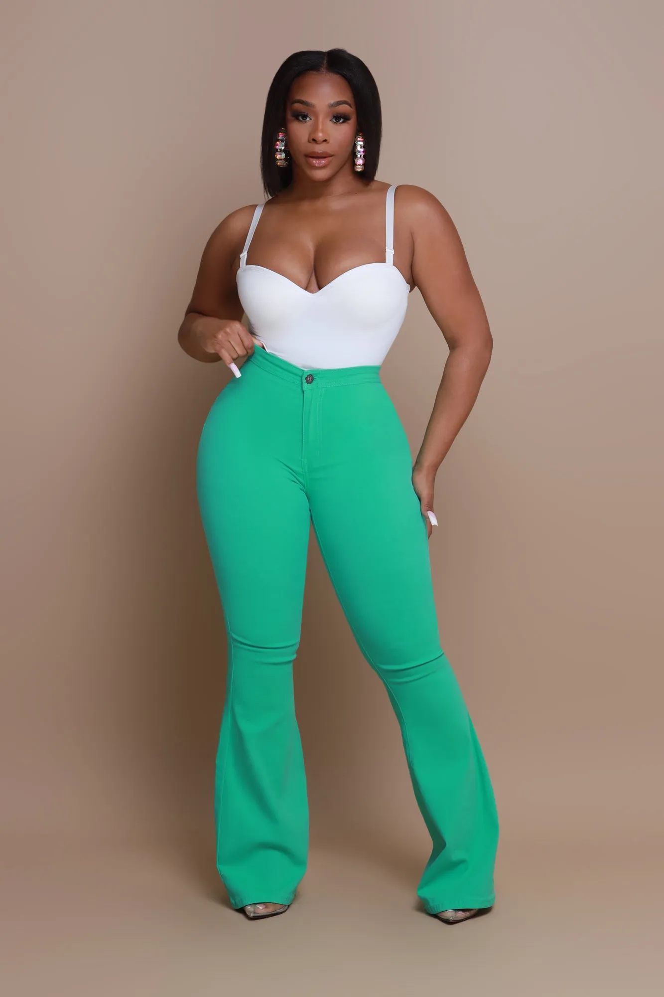 Super Swank High Rise Flare Stretchy Jeans - Mint