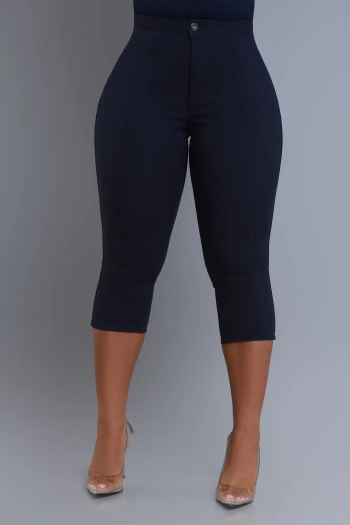 Super Swank High Rise Stretchy Capri Pants - Navy Blue