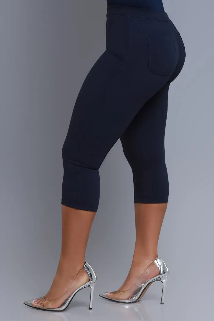 Super Swank High Rise Stretchy Capri Pants - Navy Blue