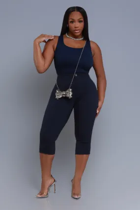 Super Swank High Rise Stretchy Capri Pants - Navy Blue