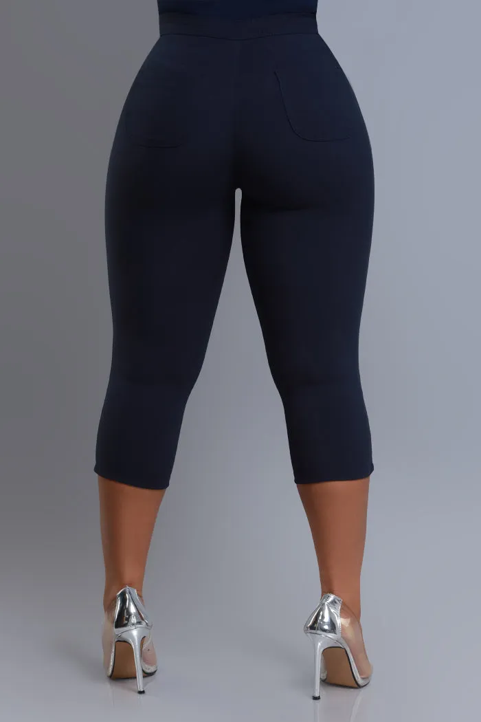 Super Swank High Rise Stretchy Capri Pants - Navy Blue