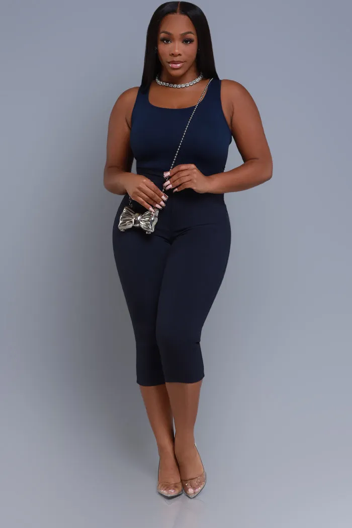 Super Swank High Rise Stretchy Capri Pants - Navy Blue