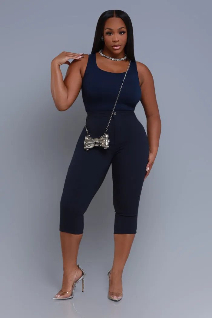 Super Swank High Rise Stretchy Capri Pants - Navy Blue