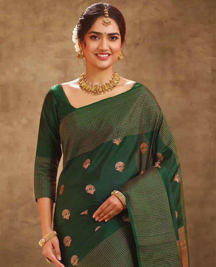 Tempting Dark Green Soft Silk Saree With Lissome Blouse Piece