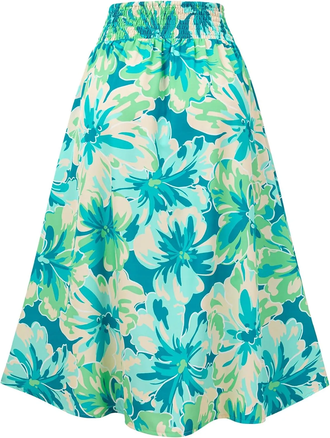 THLAI Womens Skirt Floral Midi Skirt Elastic Waist A-Line Skirt Boho Side Slit Long Skirt Spring Summer Fall Skirt