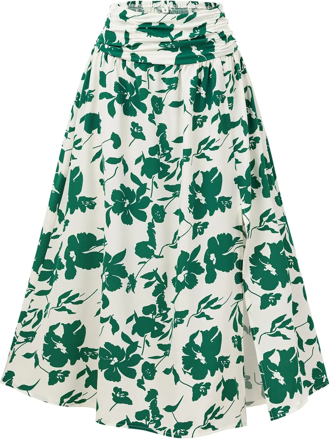 THLAI Womens Skirt Floral Midi Skirt Elastic Waist A-Line Skirt Boho Side Slit Long Skirt Spring Summer Fall Skirt