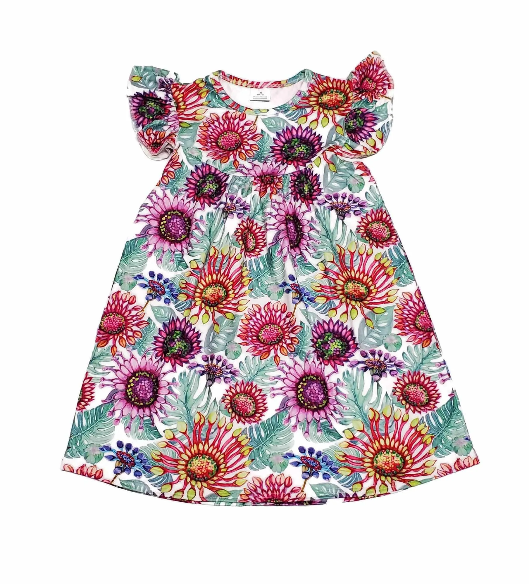 Tropical Floral Milk Silk Flutter Dress