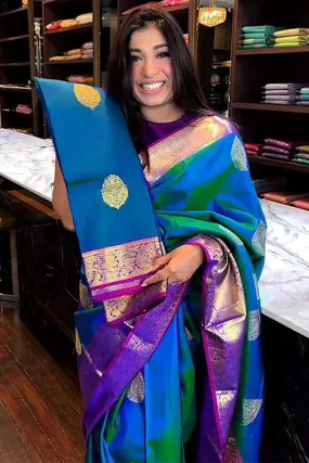 Vestigial Blue Soft Silk Saree With Susurrous Blouse Piece