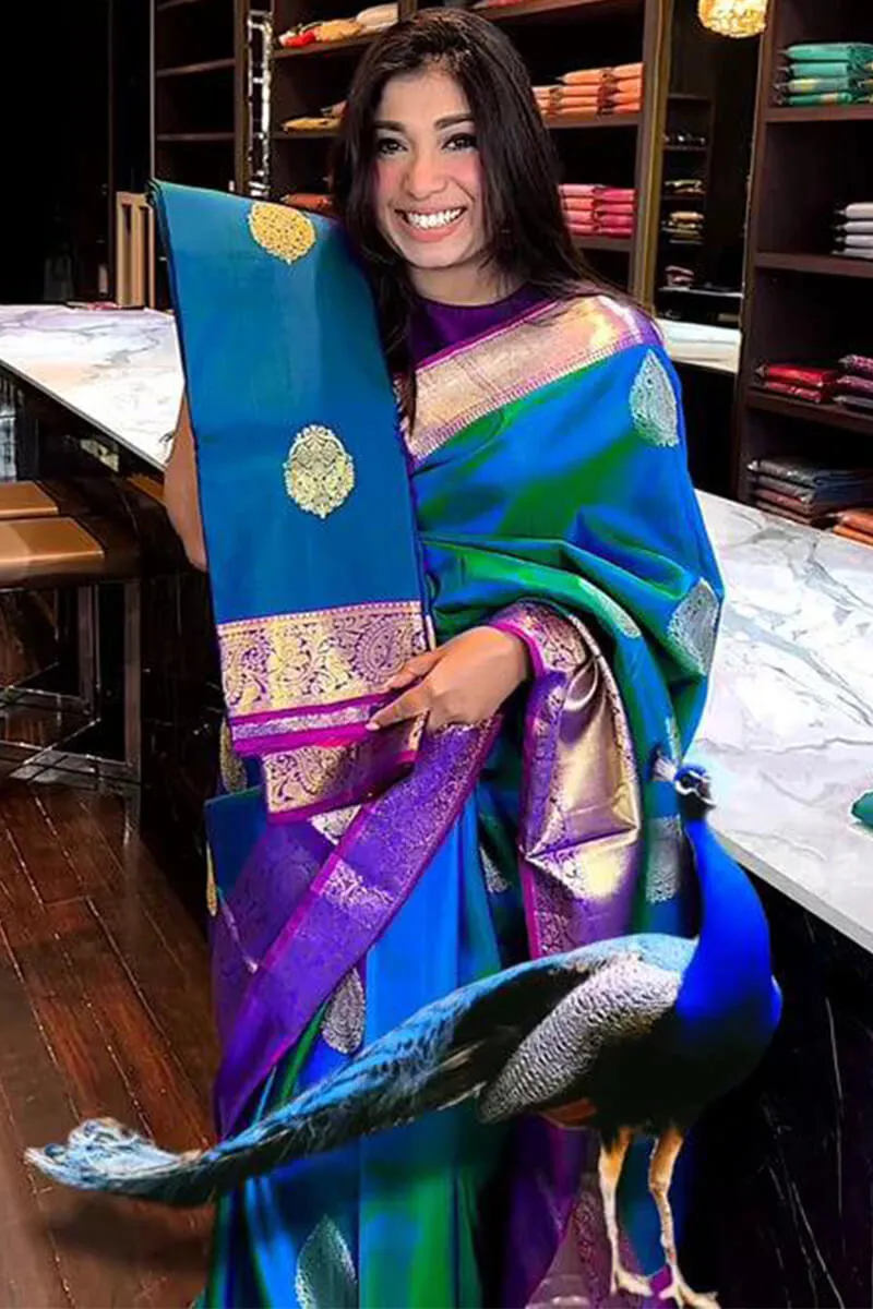 Vestigial Blue Soft Silk Saree With Susurrous Blouse Piece