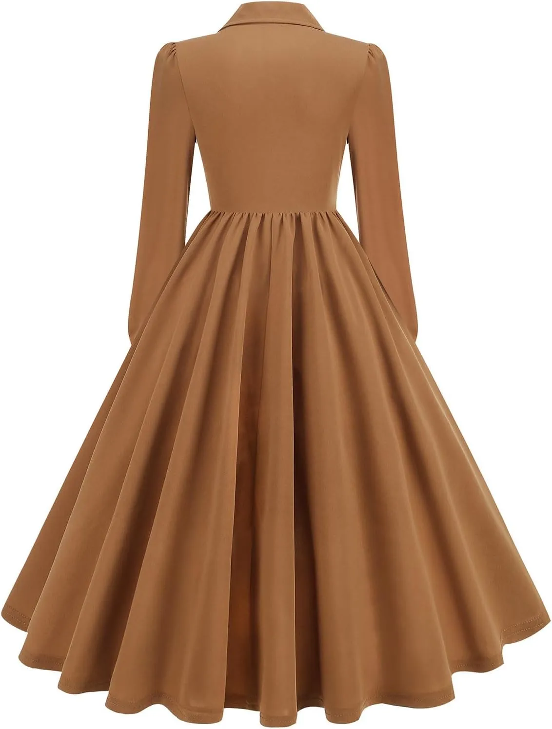 Vintage A-Line Dress for Women Notch Lapel Collar Button Down Dress Elegant Pleated Long Sleeve Solid Maxi Dress