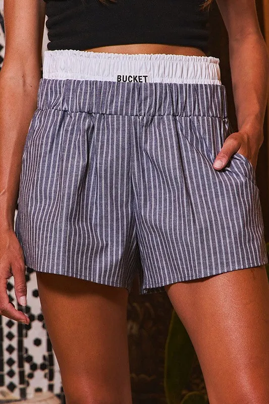Waist Double Elastic Banded Boxer Stripe Shorts