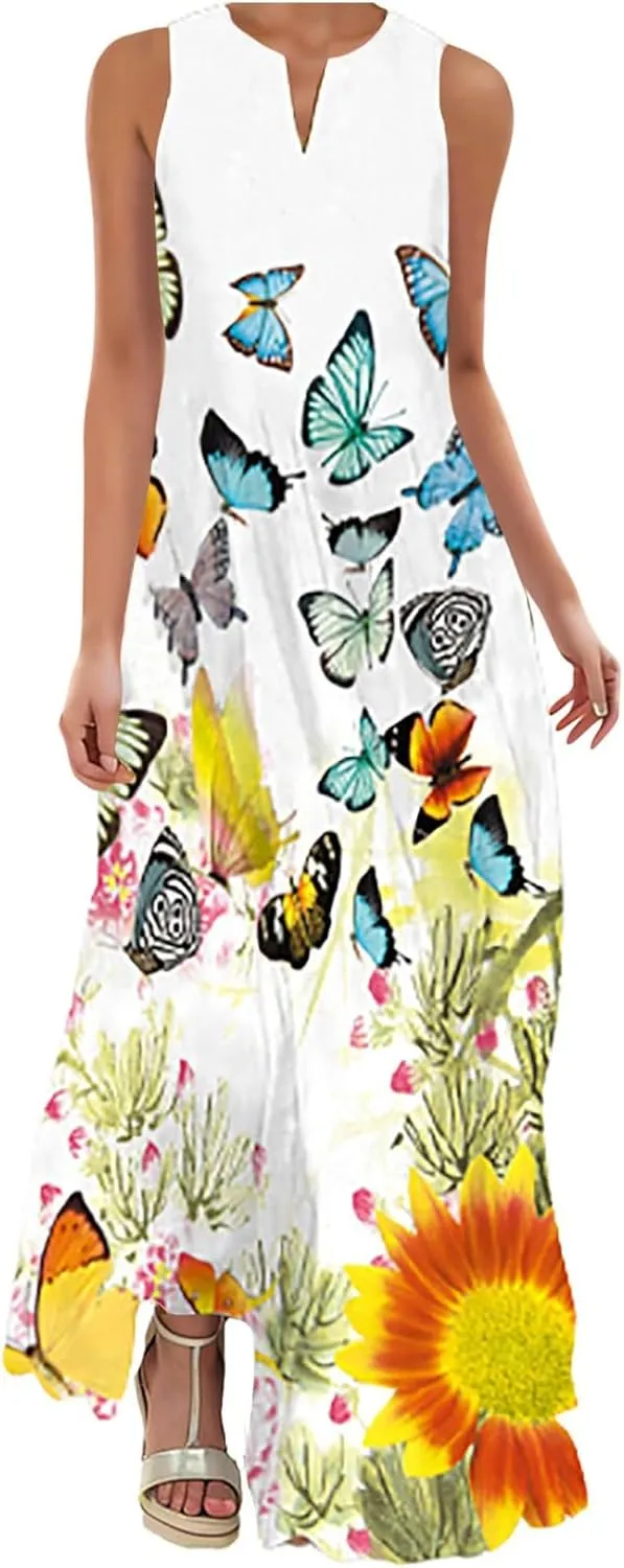 Wedding Guest Dresses for Women Classical Crew Neck Wrap Maxi Dress Elegant Sleeveless Ultra Stylish Long Dress