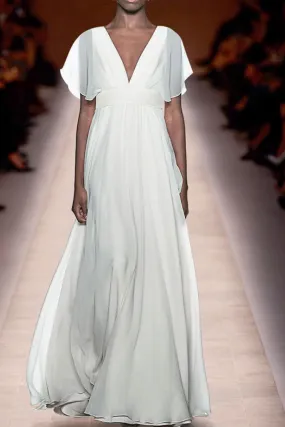 White maxi summer dress with high waist 4445