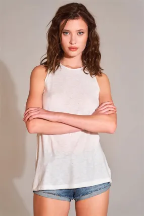 White Sleeveless Crew Neck Cut-Out Back Detail Longline Tank Top /1-2-2-2