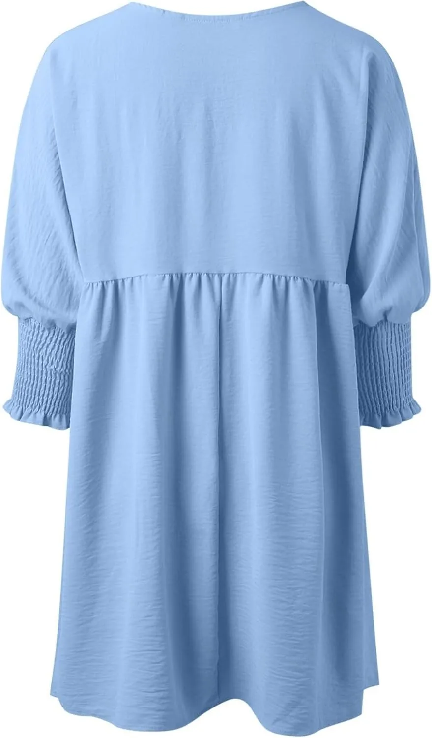 Women Casual Tunic Dress V Neck Tiered Dress Long Sleeve Fit Swing Shift Dress with Pockets Loose Ruffled Dresses
