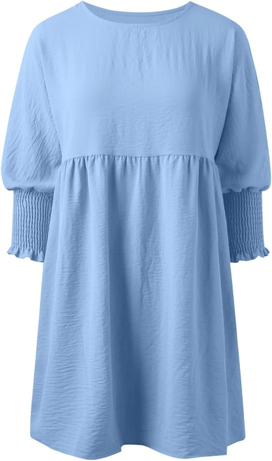 Women Casual Tunic Dress V Neck Tiered Dress Long Sleeve Fit Swing Shift Dress with Pockets Loose Ruffled Dresses