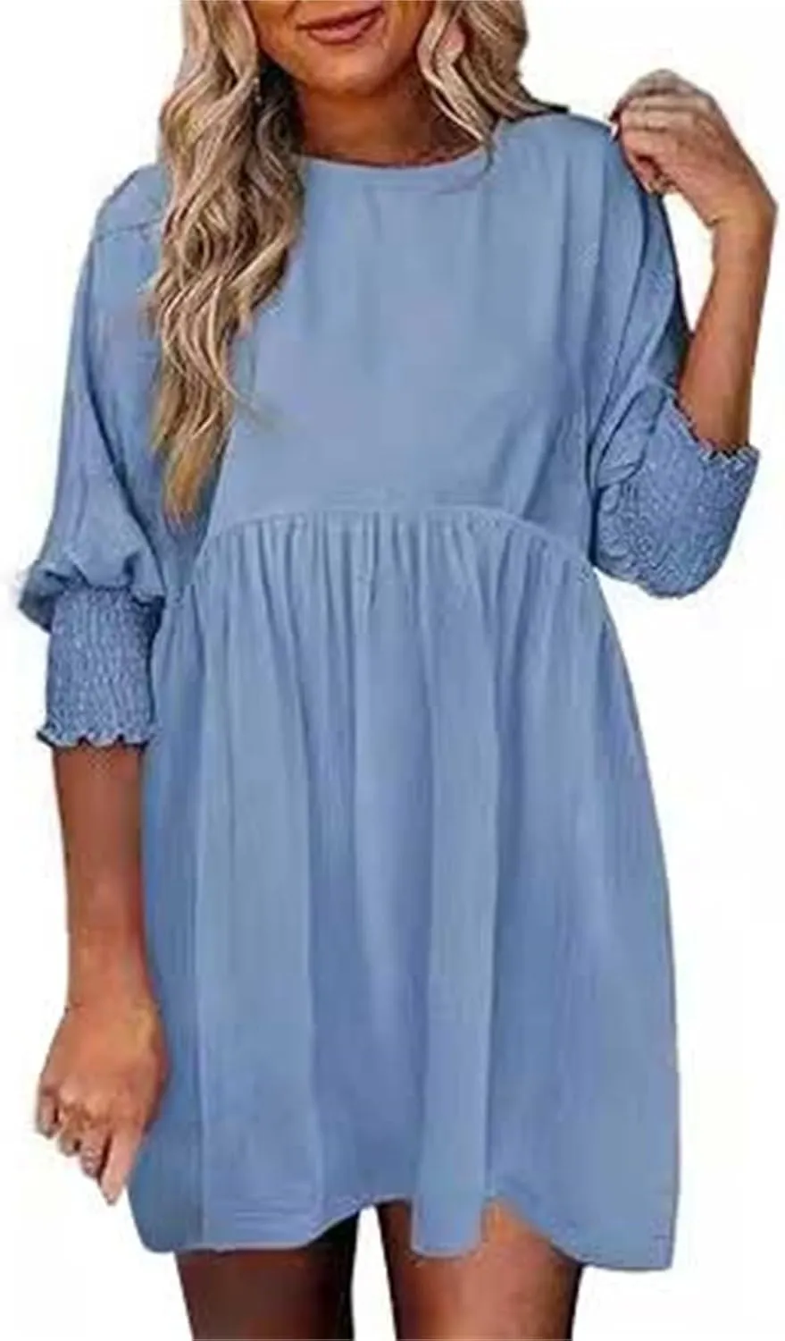 Women Casual Tunic Dress V Neck Tiered Dress Long Sleeve Fit Swing Shift Dress with Pockets Loose Ruffled Dresses