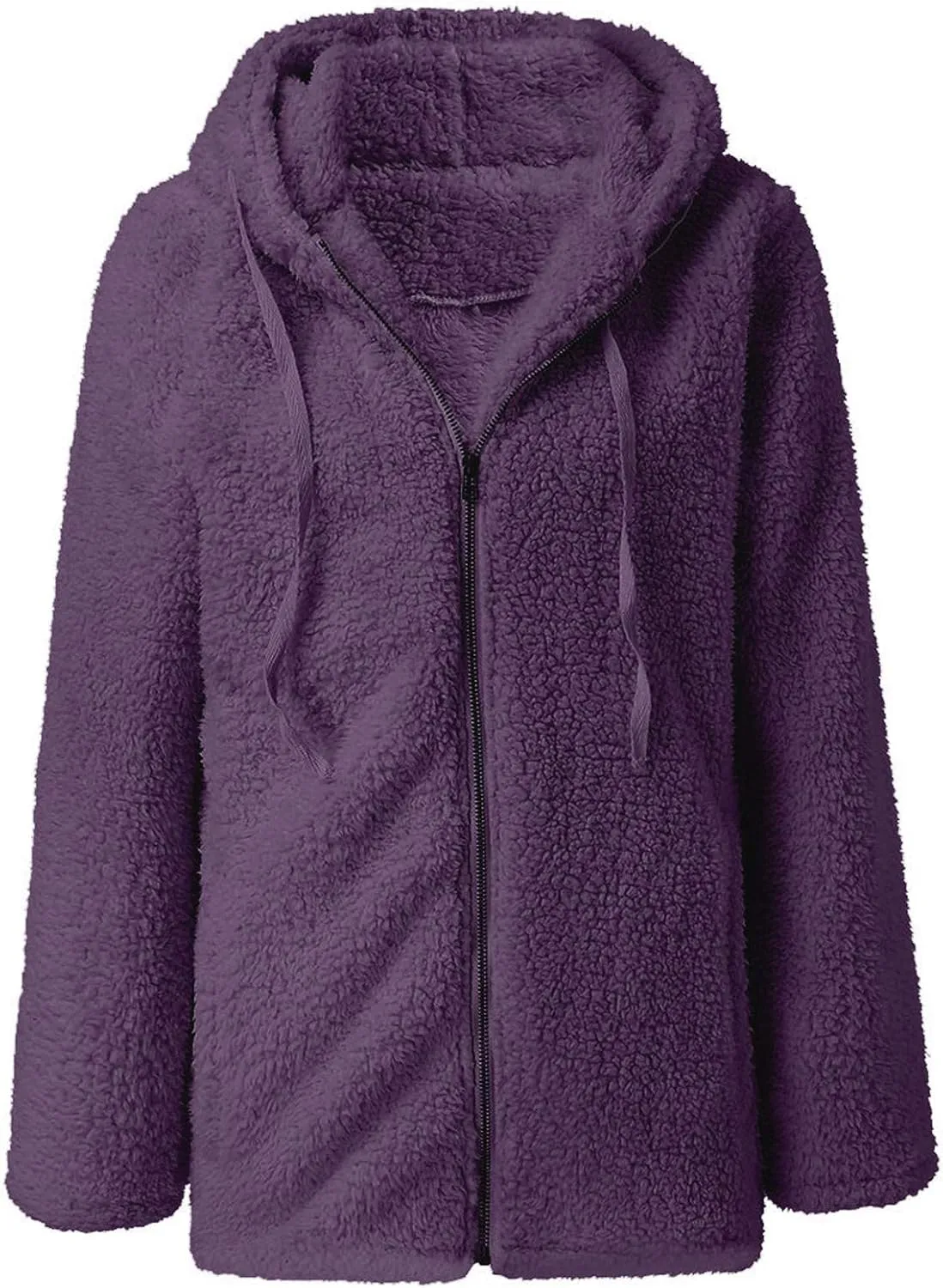 Women Fuzzy Fleece Zip Up Jacket Hooded Sherpa Lined Sweatshirt Casual Soft Fuzzy Shaggy Teddy Coat Fluffy Outerwear