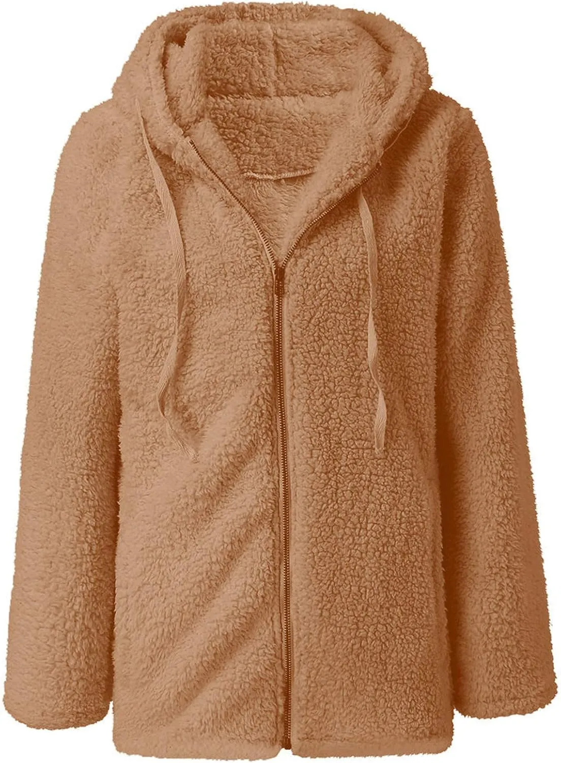 Women Fuzzy Fleece Zip Up Jacket Hooded Sherpa Lined Sweatshirt Casual Soft Fuzzy Shaggy Teddy Coat Fluffy Outerwear