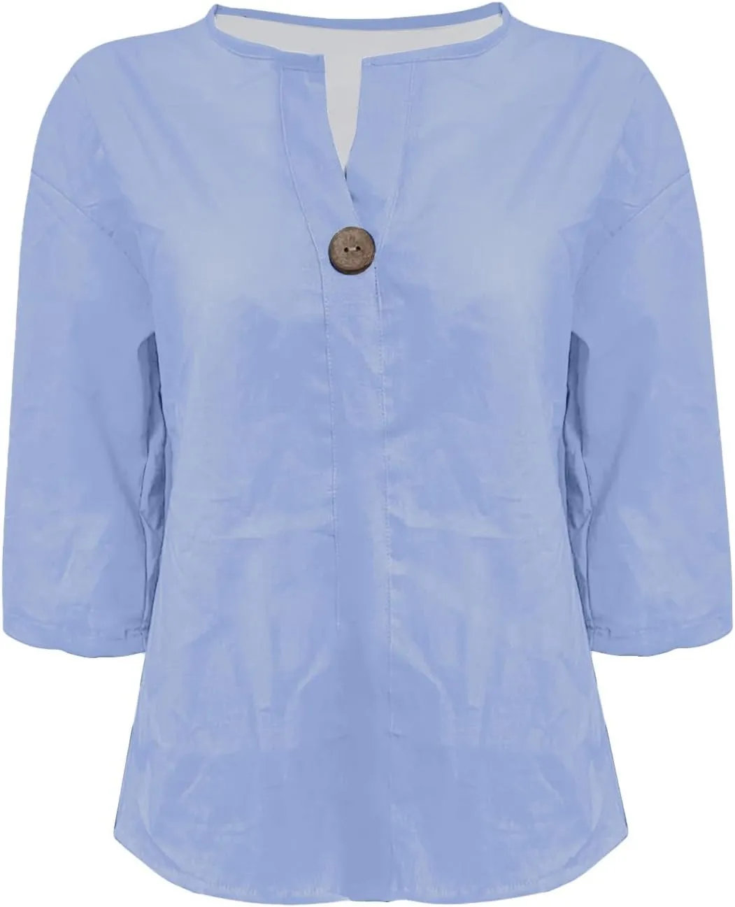 Women Linen Shirts Summer Tops Trendy 3/4 Sleeve V-Neck Blouses Lightweight Breathable Tunic Beach Vacation Clothes