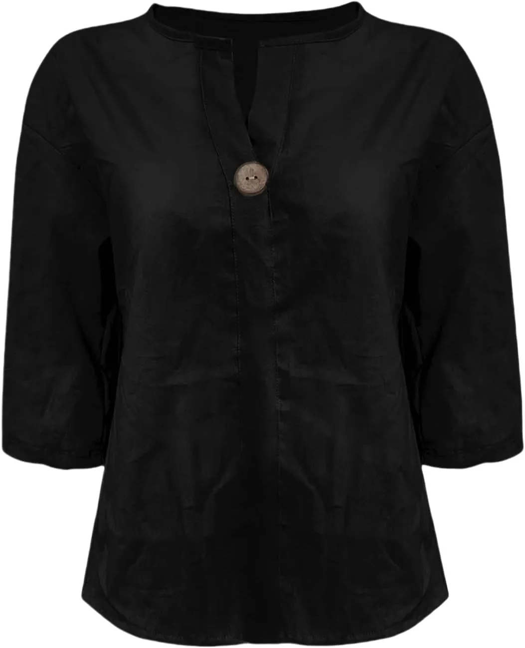 Women Linen Shirts Summer Tops Trendy 3/4 Sleeve V-Neck Blouses Lightweight Breathable Tunic Beach Vacation Clothes