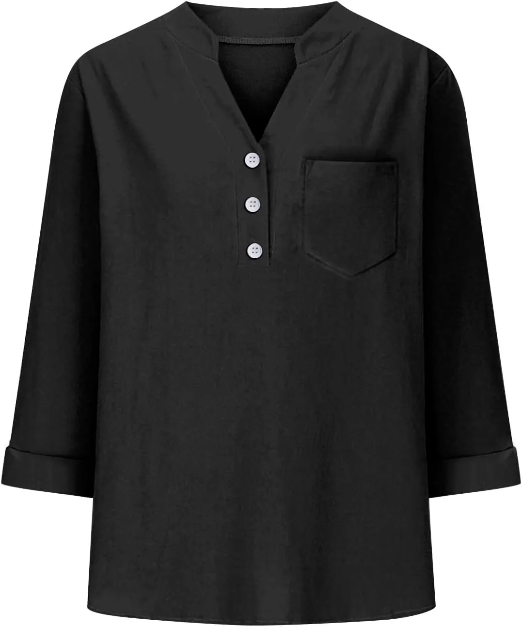 Women Linen Shirts Summer Trendy 3/4 Sleeve V Neck Blouses Lightweight Breathable Tunic Tops Beach Vacation Clothes