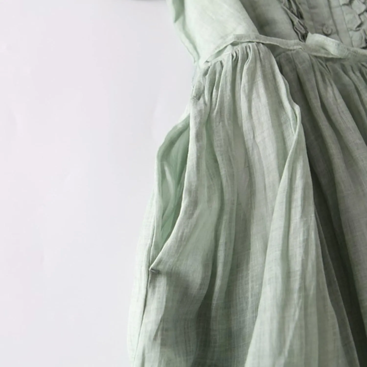 Women Summer Cotton Linen Dress 3/4 Sleeve Crew Neck Loose Long Dress Double Layers Flowy Smocked Tiered Dress