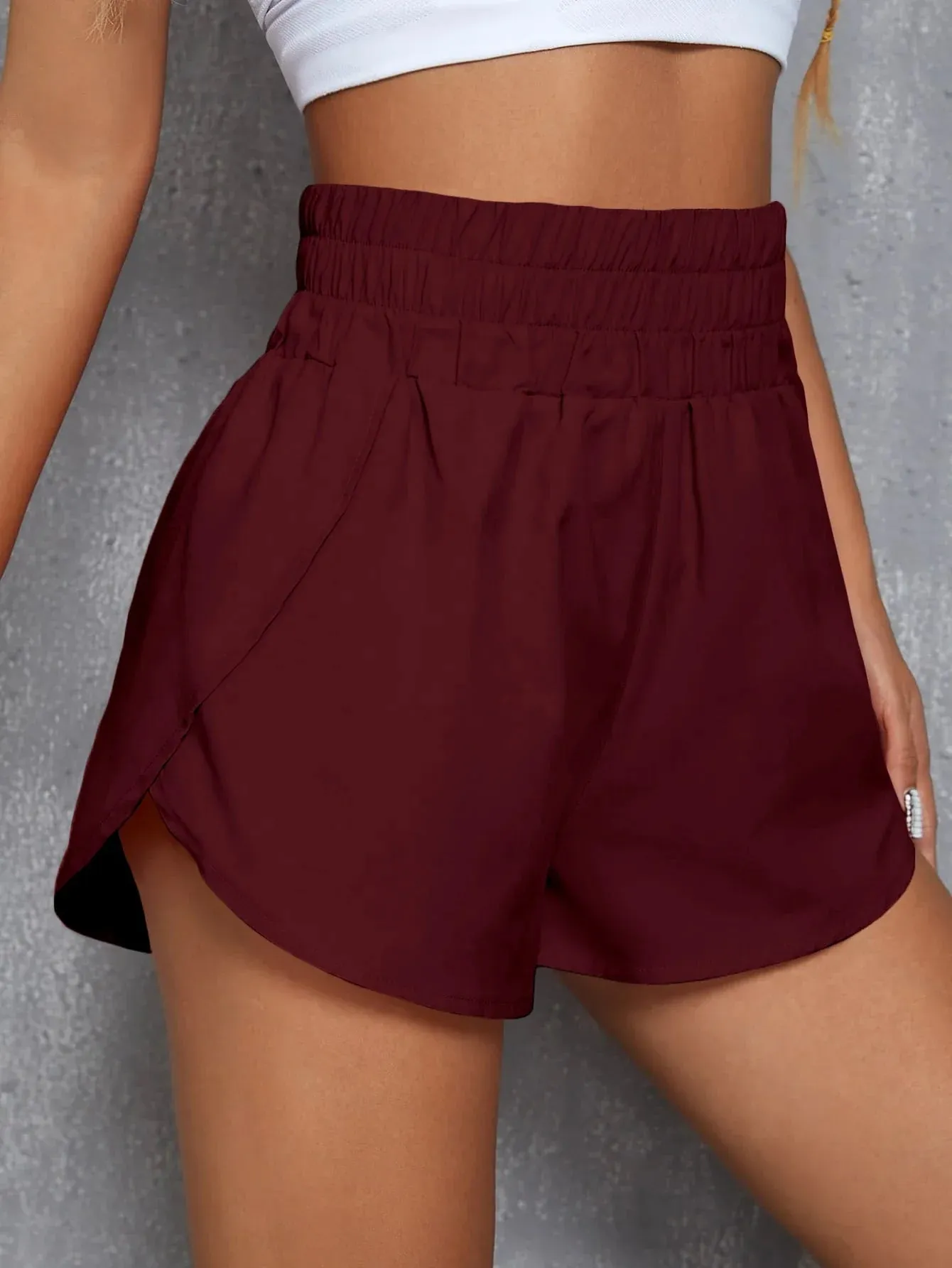 Women Summer Fashion Sports Elastic Waist Casual Solid Color Female Comfortable Short
