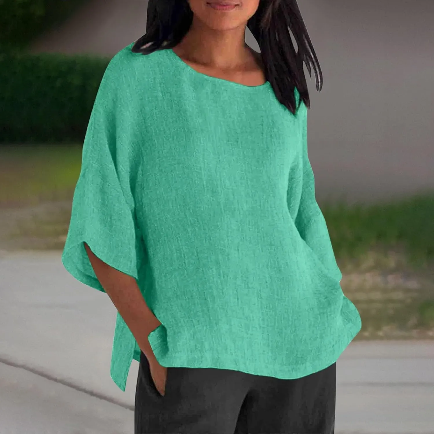 Women's Button Down Shirts Solid Long Sleeve Cotton Linen Summer Casual Soft Blouse Top Loose Fit Tops