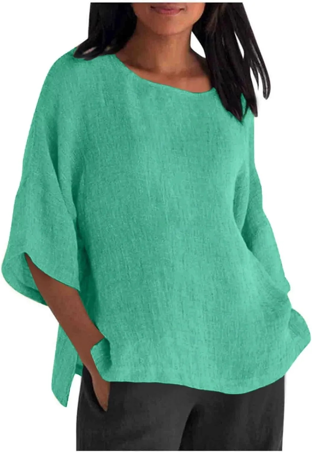 Women's Button Down Shirts Solid Long Sleeve Cotton Linen Summer Casual Soft Blouse Top Loose Fit Tops